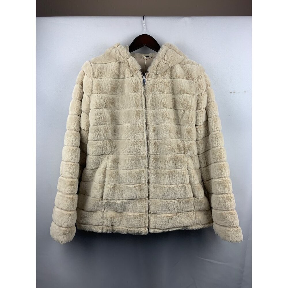 Women’s NWT Giolshon Cream Faux Fur Sweater with Hoodie Size L